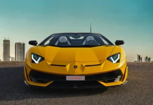 yellow Lamborghini frontal