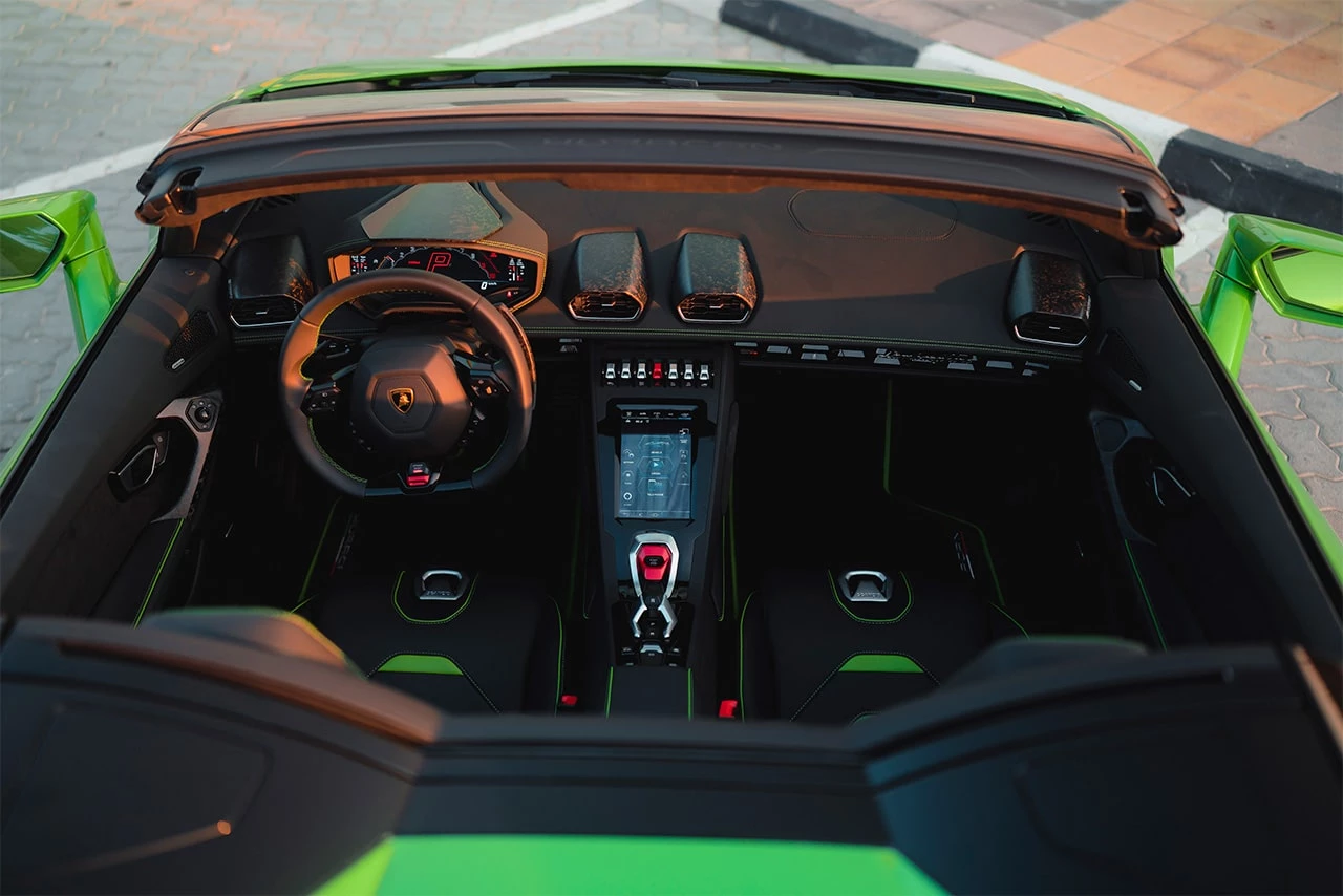 green Lamborghini open from upper side